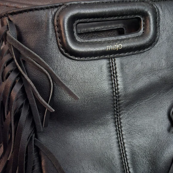 Maje Mini Black Fringe Leather Shoulder Bag - Picture 2 of 3
